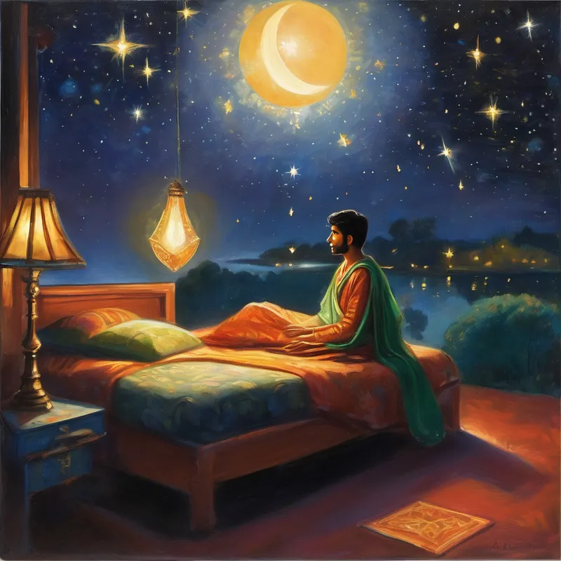 One fateful night, as Aditya lay in bed, lost in his lunar dreams, a shimmering star suddenly appeared outside his window. It twinkled and sparkled, radiating a gentle glow that captured his attention. But this was no ordinary star; it was a Good Listening Star, sent from beyond to guide those who truly listened. Curiosity brimming, Aditya couldn't resist the star's enchanting invitation. He climbed out of bed, tiptoed across his room, and followed the star's vibrant trail into the night. As he ventured further, the star lit up the path, leading him to a hidden spacecraft nestled in a clearing.