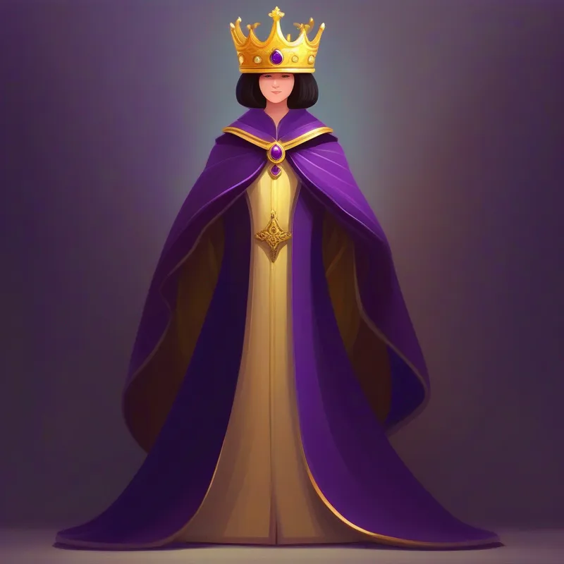 Il Un re vestito con una corona dorata e un mantello viola. indossa una corona dorata e un mantello viola.