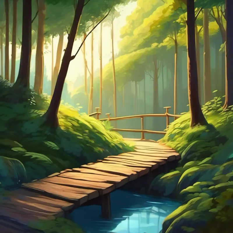 Journey across bridge, through woods, reaching a mysterious hole.