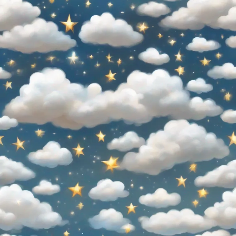 White, puffy cloud with a big smile and White, puffy cloud with a smaller smile making a sparkly star shape
