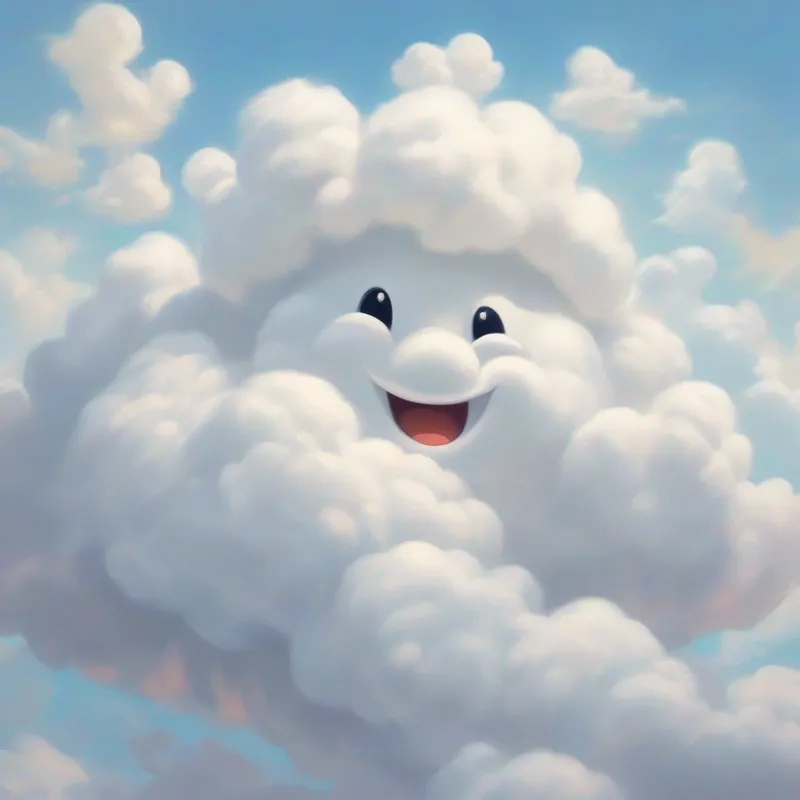 White, puffy cloud with a big smile and White, puffy cloud with a smaller smile feeling proud of their creation