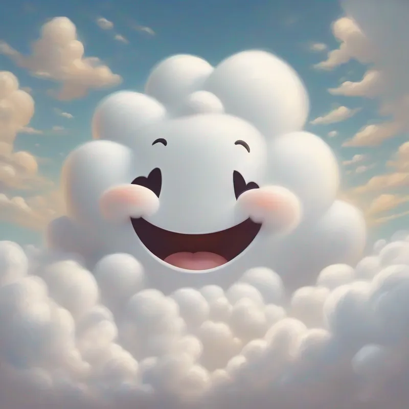 White, puffy cloud with a big smile and White, puffy cloud with a smaller smile laughing at their funny creation