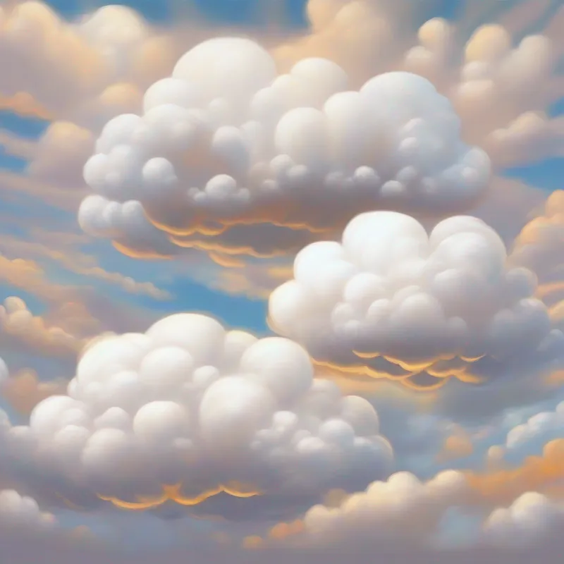 White, puffy cloud with a big smile and White, puffy cloud with a smaller smile enjoying their friendship and creations