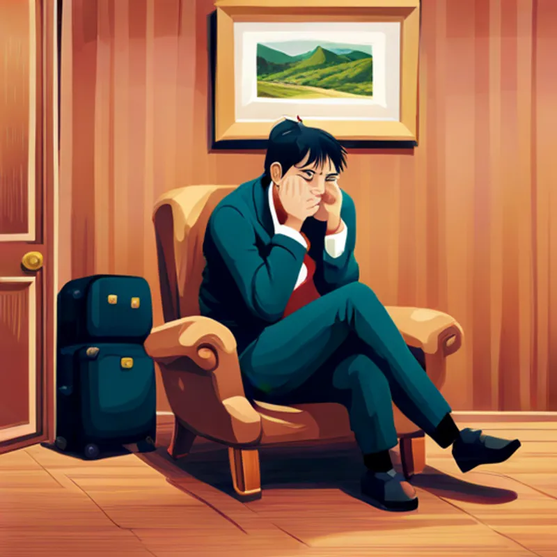 Benjamin with a worried face sitting in a waiting room