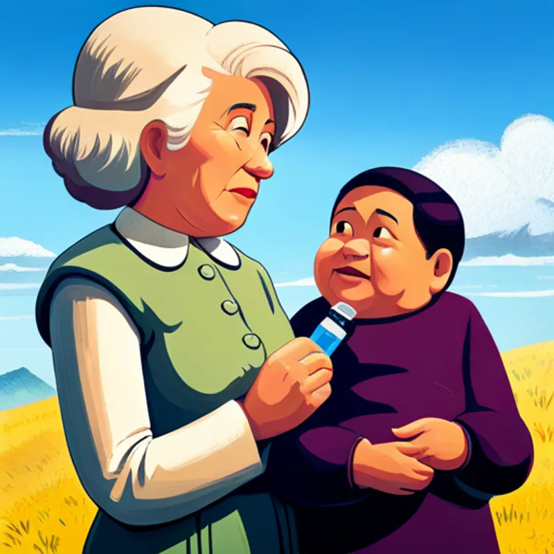 Benjamin's mom holding a vaccine and talking to Benjamin