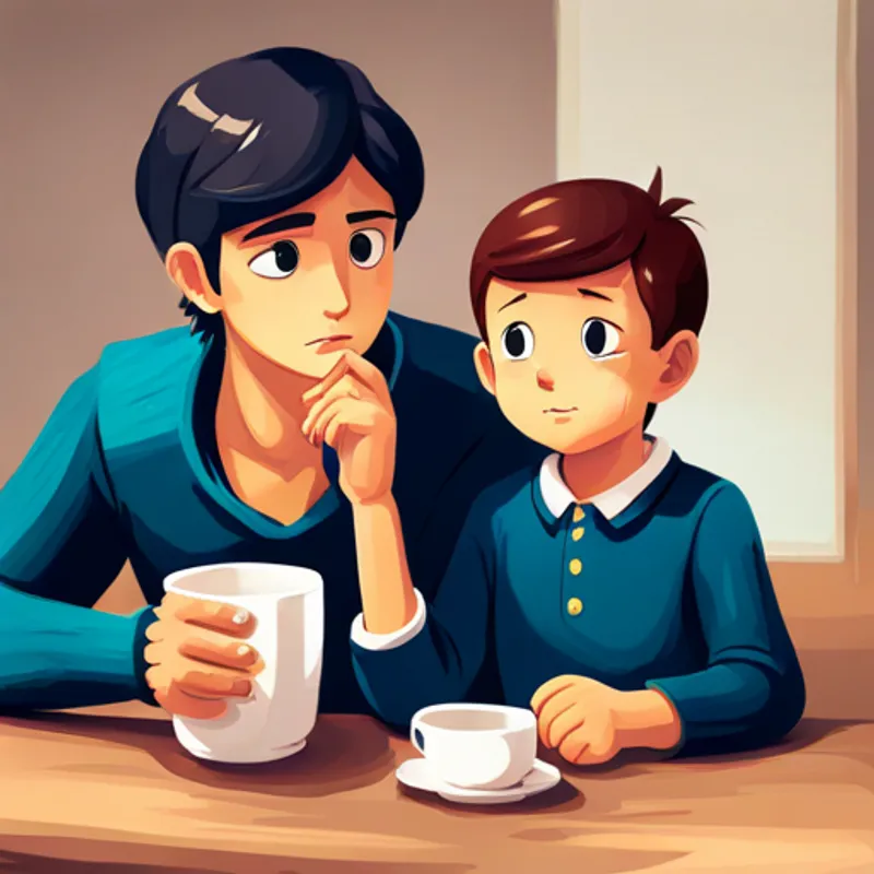 Benjamin looking worried while talking to his mom