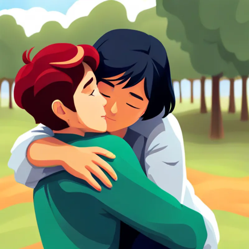 Benjamin's mom hugging him and reassuring him