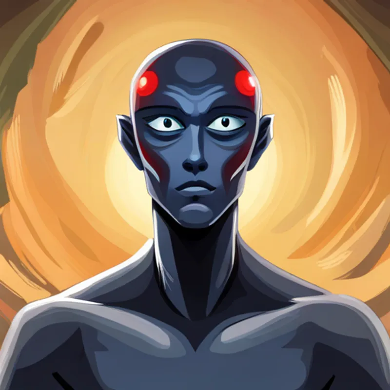 Ben looking victorious, while Tall alien with gray skin and red eyes. lies defeated