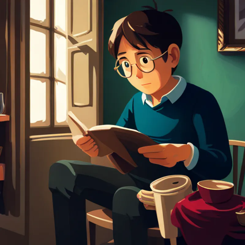 Ben looking at a photo of his family and friends