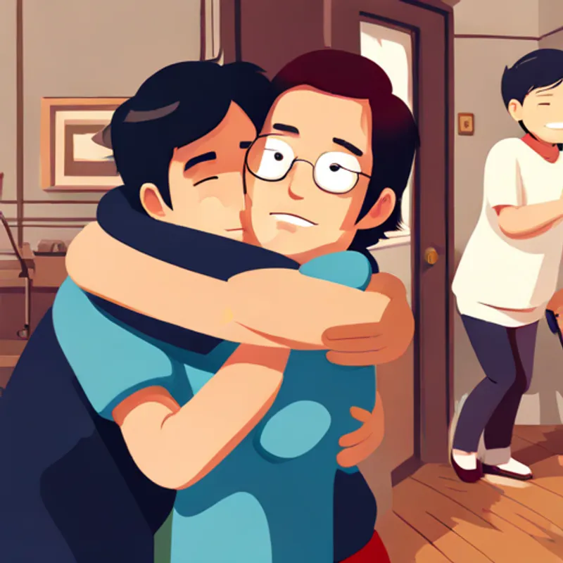 Ben smiling and hugging his family and friends