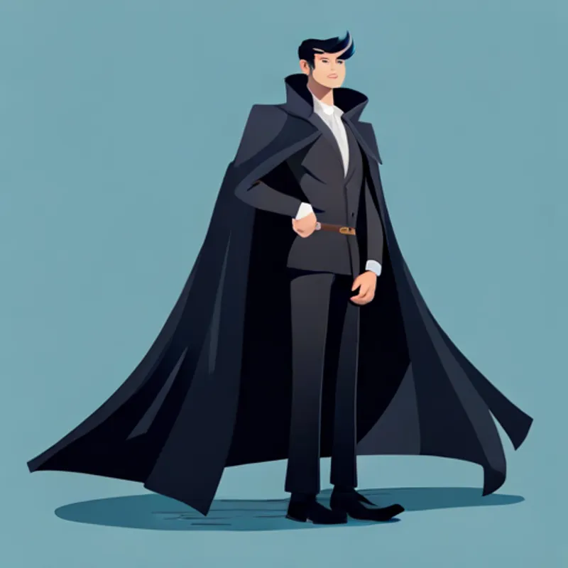 Sneaky villain in black cloak with an evil smirk in black cloak, with an evil smirk