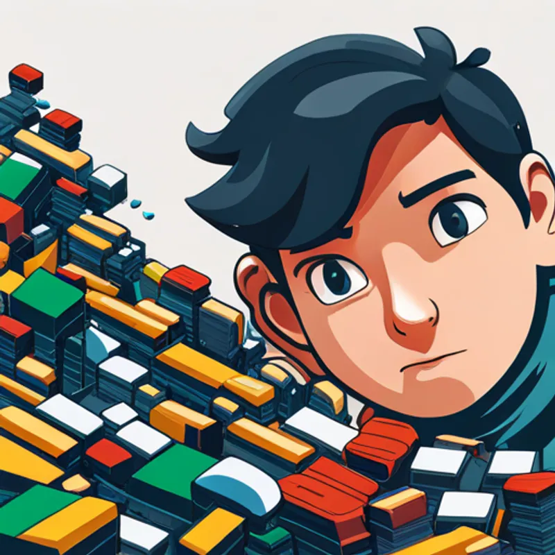 Ethan looking at a pile of electronic parts