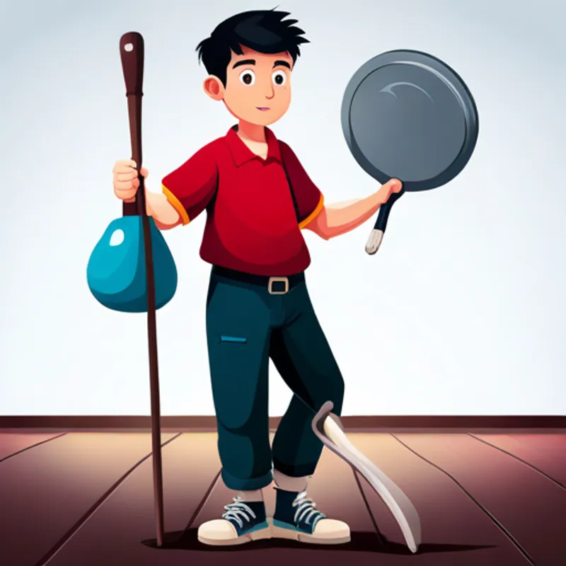 Ethan holding different tools and equipment