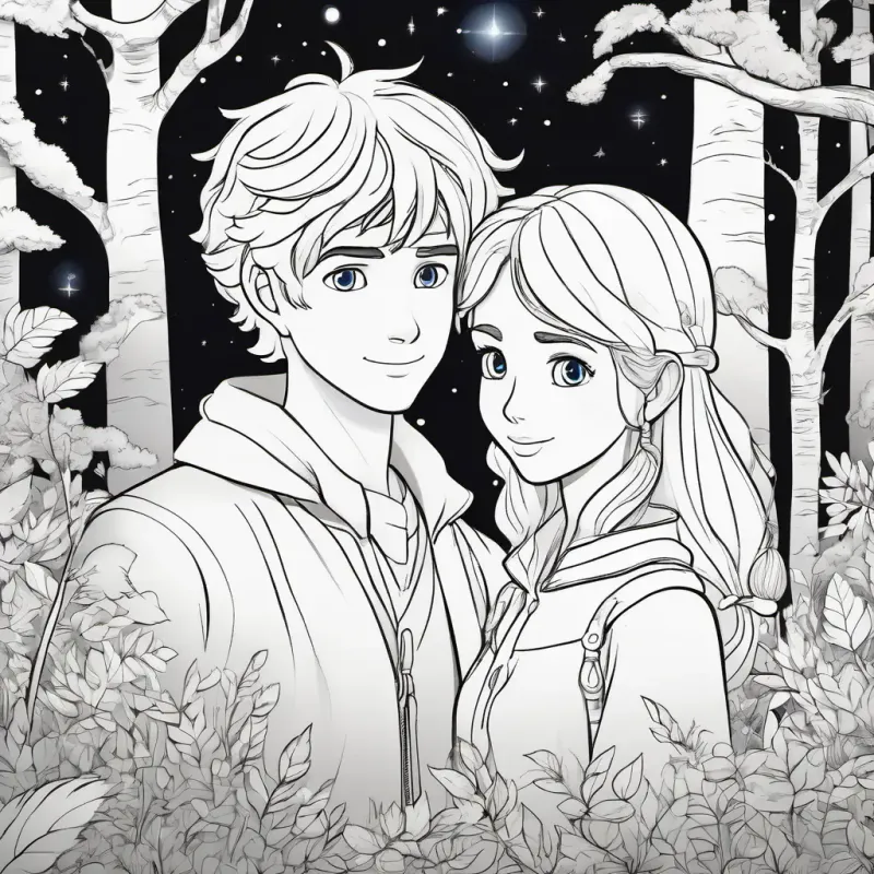 Forest at night, Luna - Fair skin, sparkling blue eyes, silver hair and conejito meet, friendship begins.