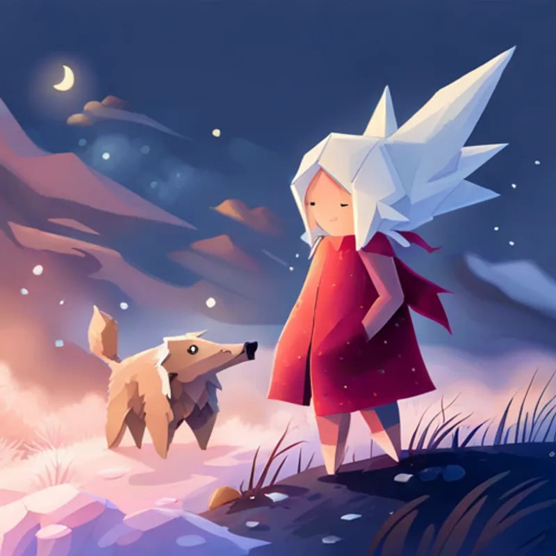 Laura is a girl with blonde hair and a pink dress. asks the The Bizon is a big furry creature with brown fur. to go on an adventure