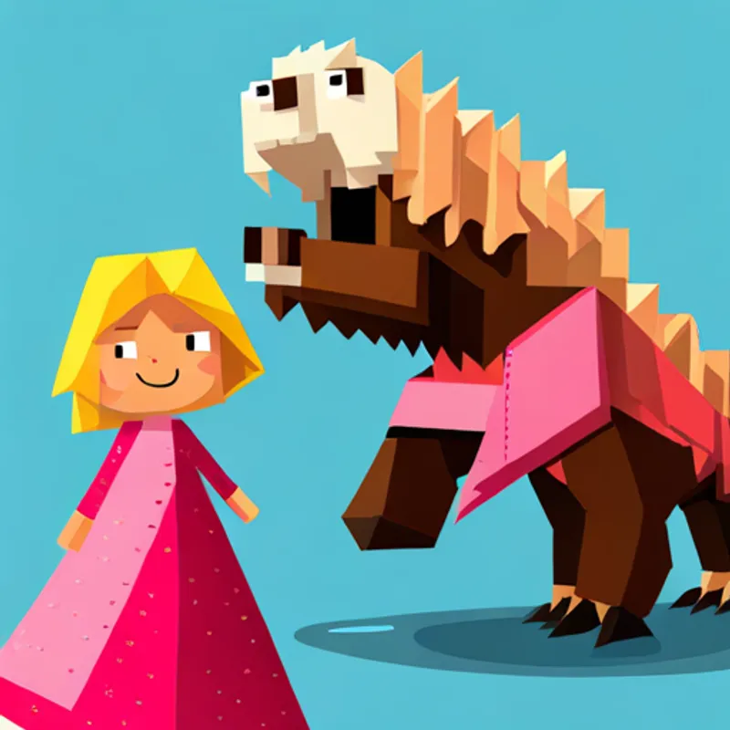Laura is a girl with blonde hair and a pink dress. and the The Bizon is a big furry creature with brown fur. play games at the carnival