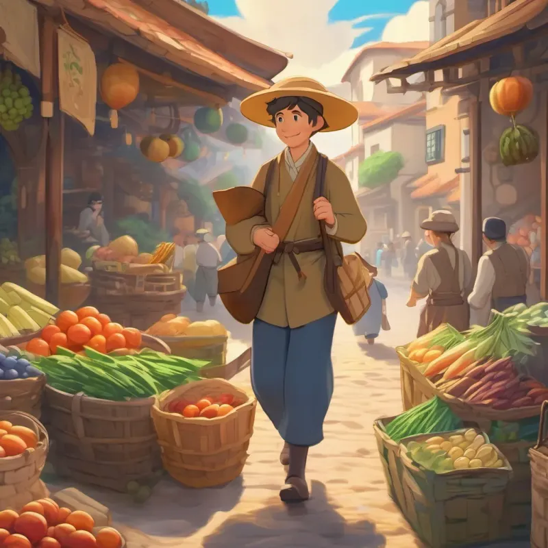 Benny rushing to the market with a look of urgency