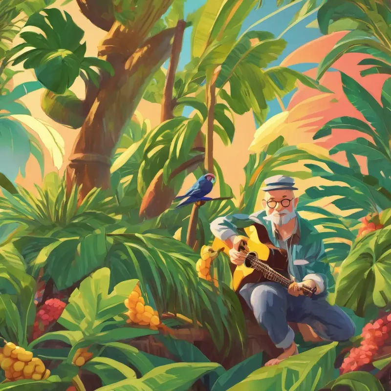 Benny singing to a growing, vibrant banana tree
