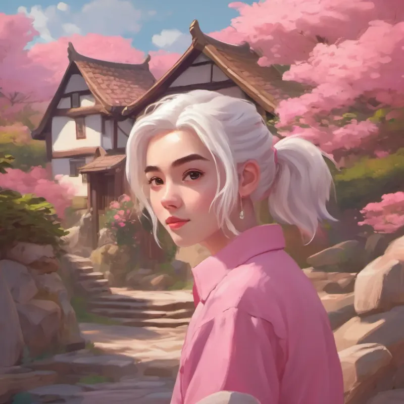 Girl with white hair and pink shirt