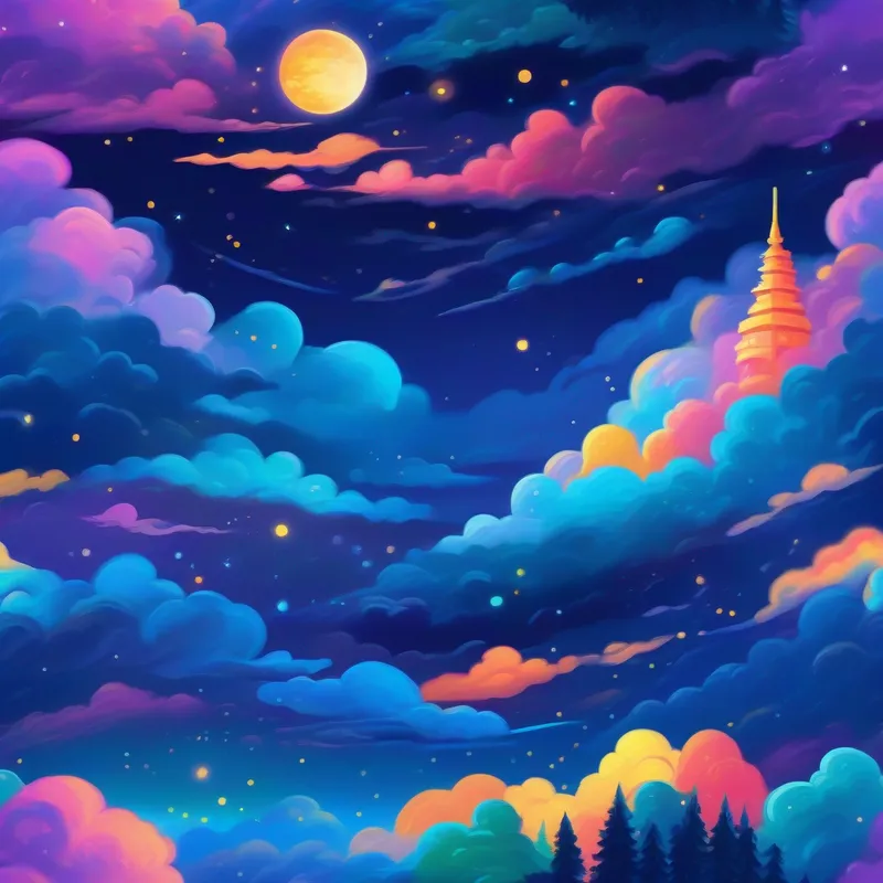 Céu confidently sharing stories, colorful night sky