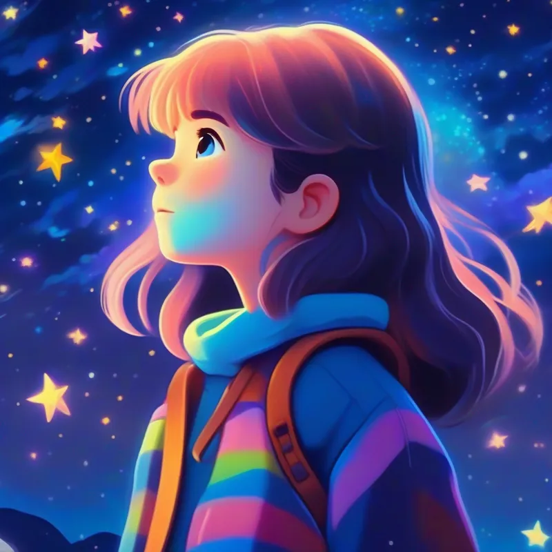 Céu looking at stars with confidence, colorful night sky