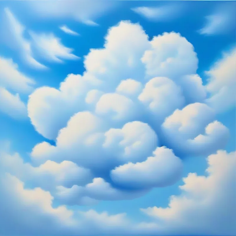 Fluffy is a cloud with a round shape, made of fluffy white material. and Puffy is a cloud with a square shape, made of fluffy white material., blue sky