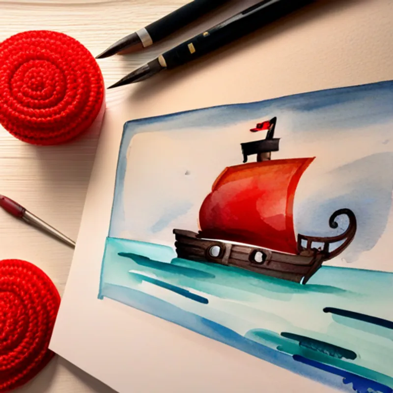 Captain with a red hat and a black eyepatch sailing on his pirate ship