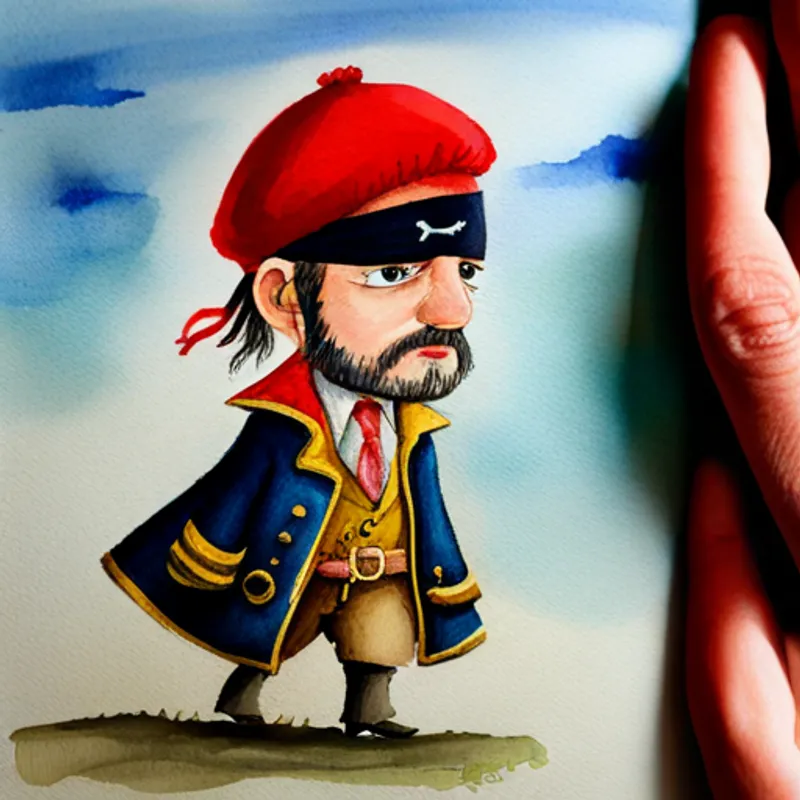 Captain with a red hat and a black eyepatch exploring new lands