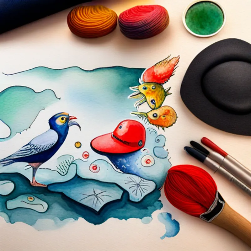 Captain with a red hat and a black eyepatch discovering colorful creatures