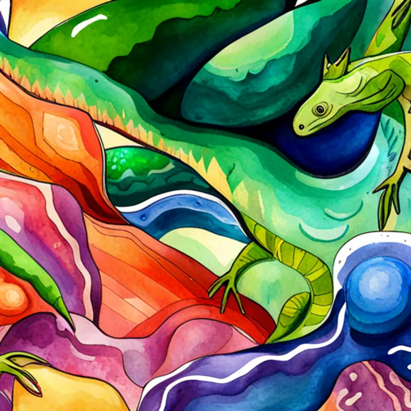 Scared Colorful lizards with shiny scales and big tails hiding from everything