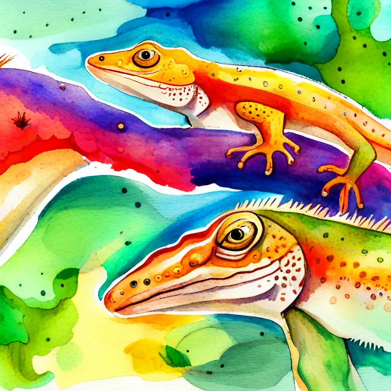 Brave Colorful lizards with shiny scales and big tails feeling confident and brave