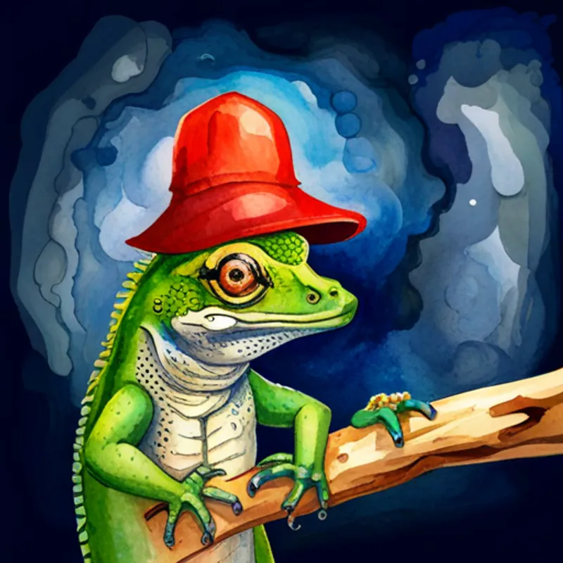 Captain with a red hat and a black eyepatch proud of confident Colorful lizards with shiny scales and big tails