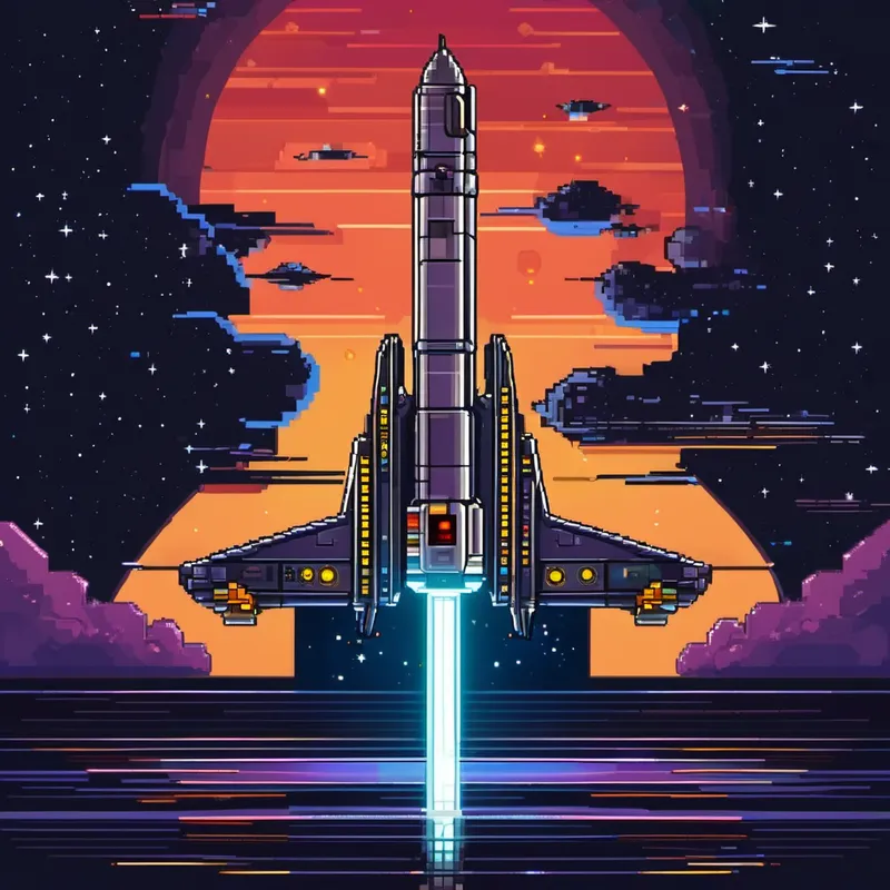 Spaceship floating in space with a fuel gauge
