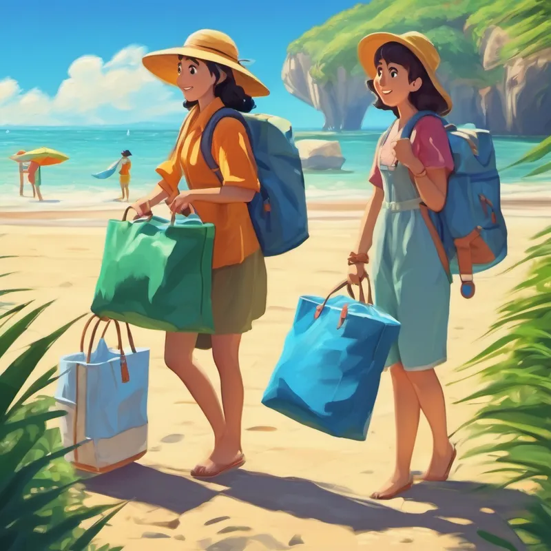 Three characters packing bags for the beach