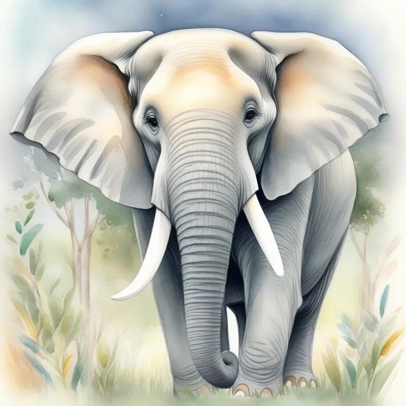 Friendly grey Elephant with a happy smile and long trunk reunited with family and friends, feeling overjoyed