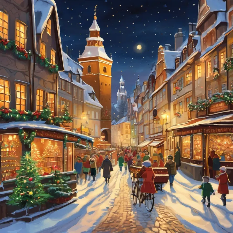 Es war einmal eine kleine Stadt in Deutschland, die sich in der Vorweihnachtszeit in ein wahres Winterwunderland verwandelte. Die Straßen waren mit festlichen Lichtern geschmückt und überall konnte man den Duft von Lebkuchen und Tannenzweigen in der Luft wahrnehmen. In dieser Stadt lebte ein kleines Mädchen namens Emily. Emily war 8 Jahre alt und liebte Weihnachten über alles. Jeden Tag öffnete sie aufgeregt ihr Adventskalender-Türchen und konnte es kaum erwarten, bis endlich Heiligabend war.