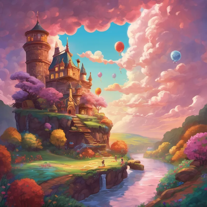 In their second dream, the friends found themselves in a land of candy and sweets. Maya's dream world was made entirely of chocolate, with rivers flowing with molten cocoa and candy cane trees. Ethan's dream was a giant marshmallow castle, while Lily's dream took the form of a cotton candy cloud. Alex had a dream of a never-ending gobstopper river. They indulged in delicious treats, knowing that in dreams, anything was possible.
As they continued to explore, they stumbled upon a mysterious door in the middle of a field. Curiosity got the better of them, and they decided to open it. To their amazement, it led to a room that contained all their favorite toys and games. They spent hours playing and laughing together, relishing this shared experience.
Page 2 of 6