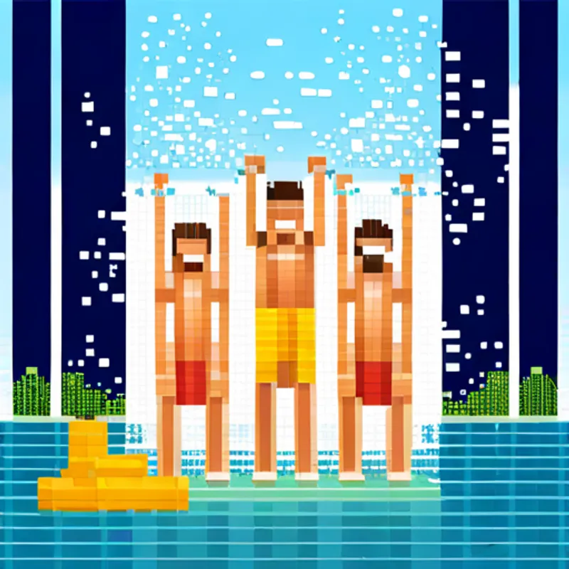 Friends splashing and swimming in the sparkling water