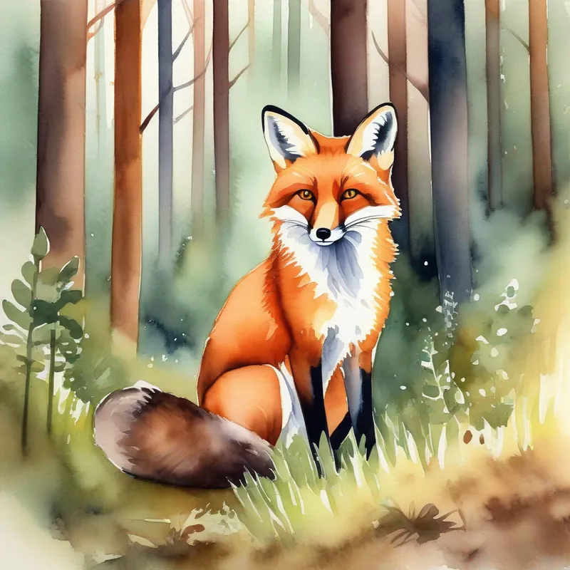 A picture of A smart and sly fox with a reddish-brown fur. looking confused in the forest