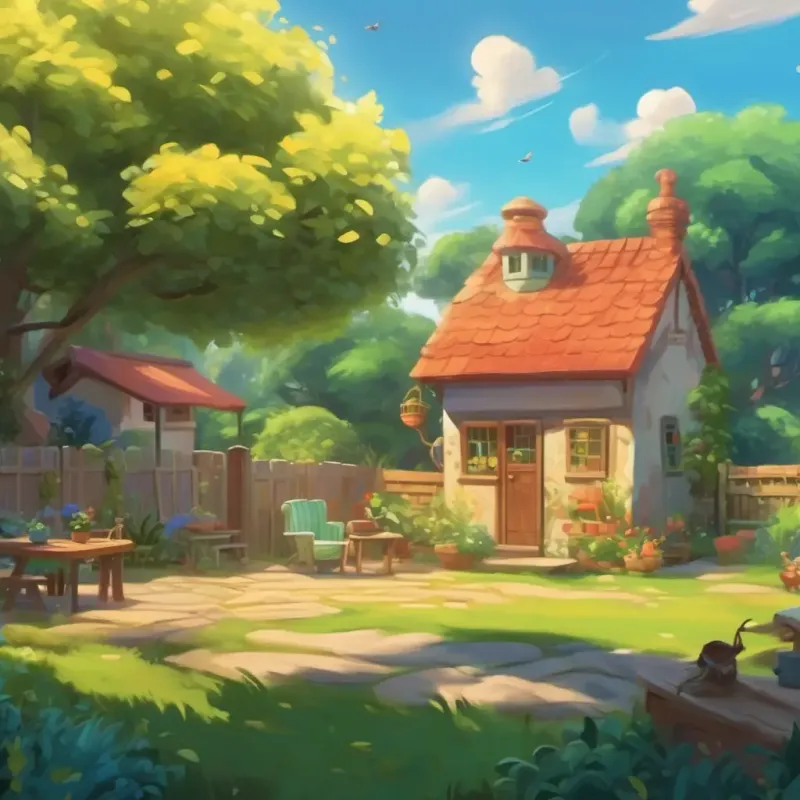 Introduction to the setting and characters, playful and fun, backyard scene