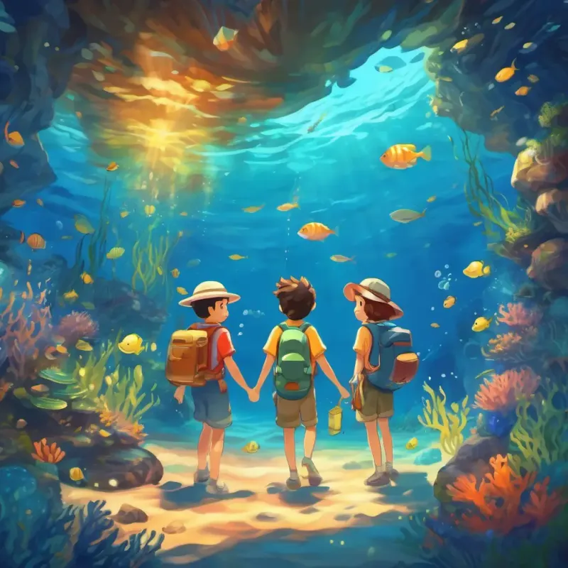 Every summer, new adventures, exploring ocean depths. Happy friendship.