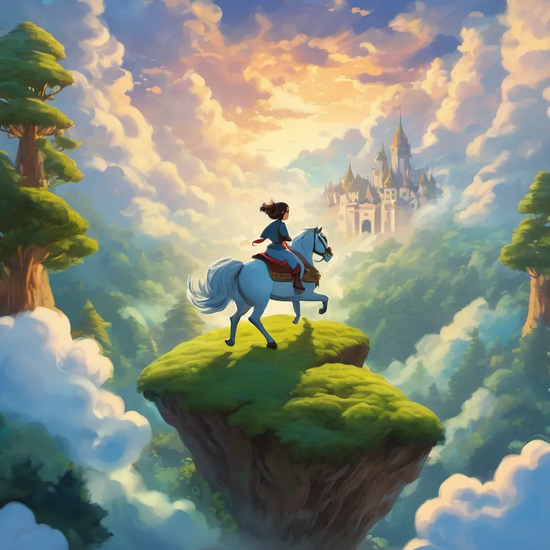 - Picture: Alya riding the majestic flying horse through fluffy clouds. 3. The Enchanted Forest:
Alya stumbled upon an enchanted forest where trees whispered secrets and moss glowed in the dark. Together with her animal friends, she solved riddles to find a hidden treasure.