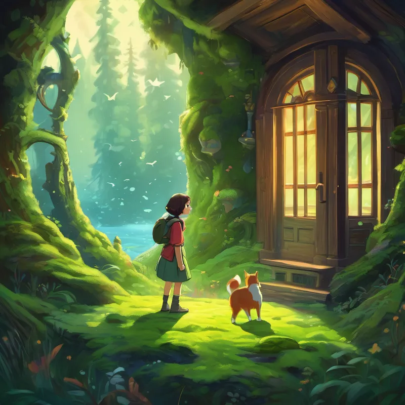 - Picture: Alya and her animal friends standing in awe of the glowing moss. 4. The Magic Mirror:
In a dusty old attic, Alya discovered a magic mirror. Whenever she looked into it, she saw places she had never been before, like the bottom of the ocean or the peak of a snowy mountain.