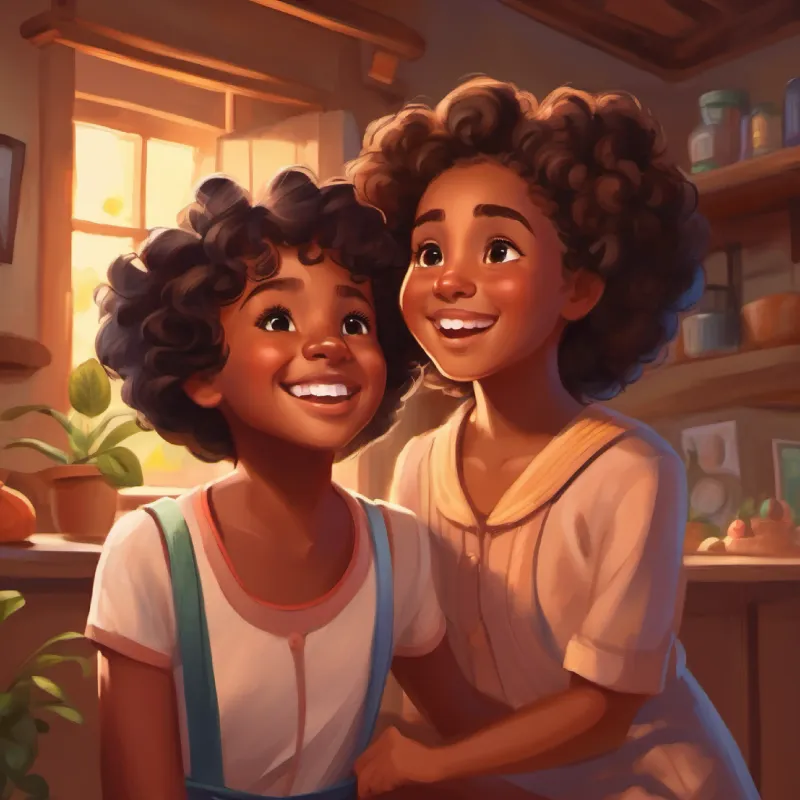 Describing the close relationship and activities A young black girl, brown eyes, curly hair, joyful expression shares with her grandmother.