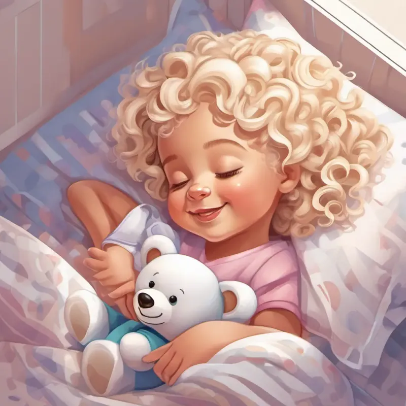 Adrijana is tucked in her bed, hugging her favorite teddy bear and smiling as she falls asleep.