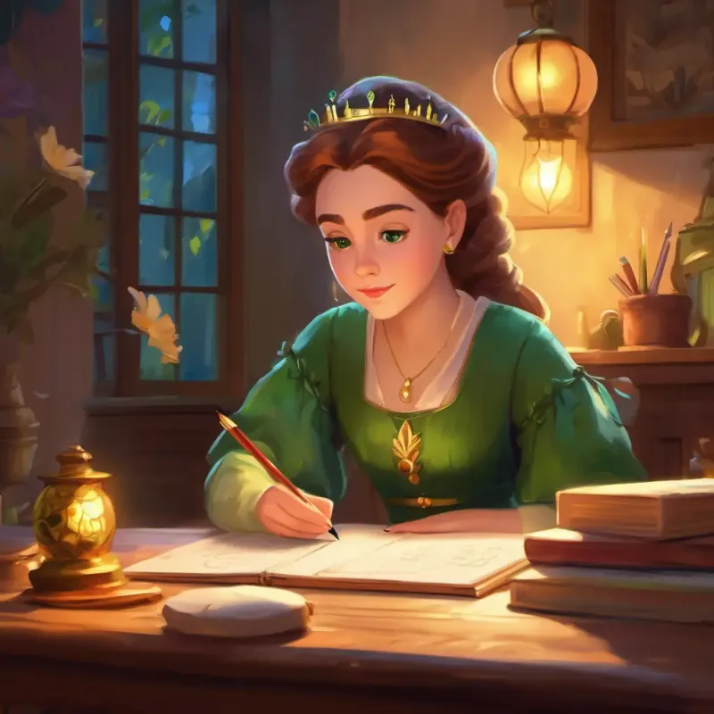 A queen from Curious girl with big green eyes, loves to write and draw's drawing teaches her valuable lessons.