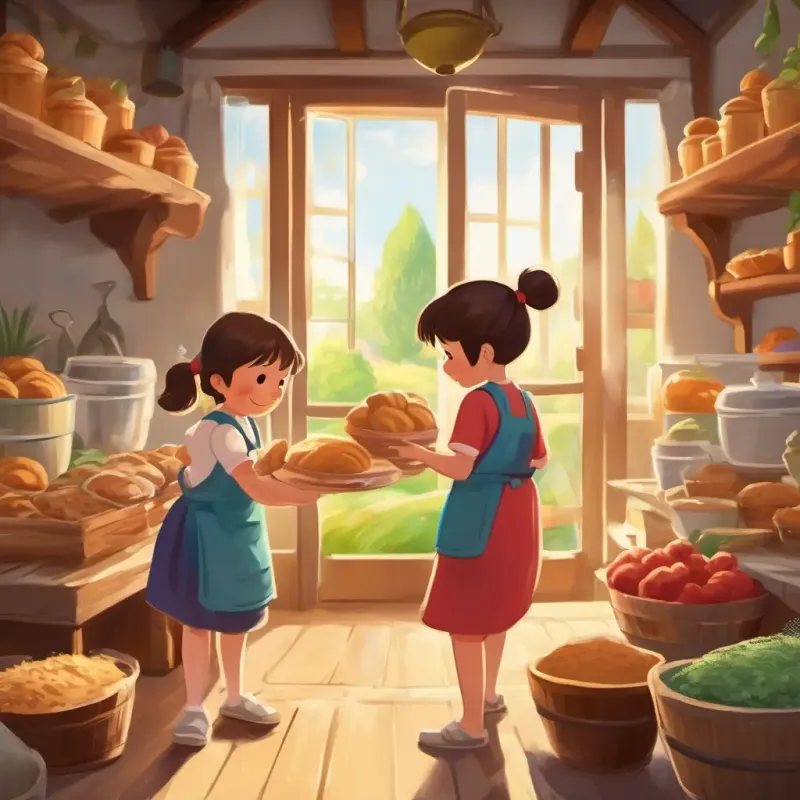 Children collecting baking ingredients.