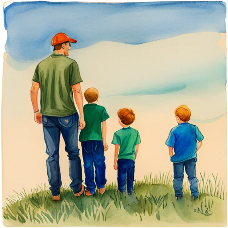 Father with four sons standing in a field