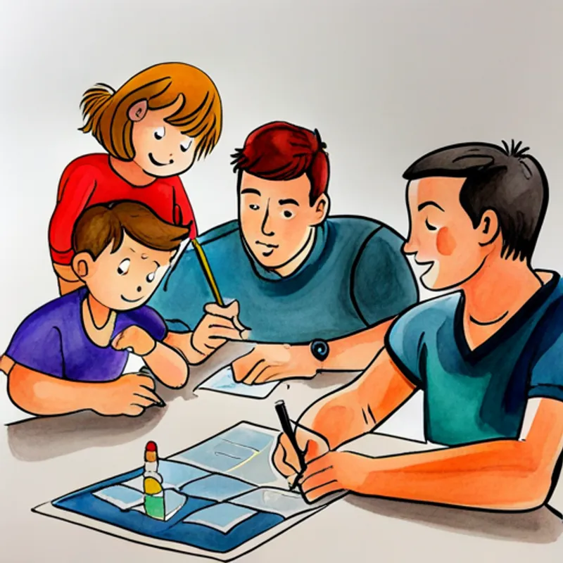 Father teaching his sons how to solve problems