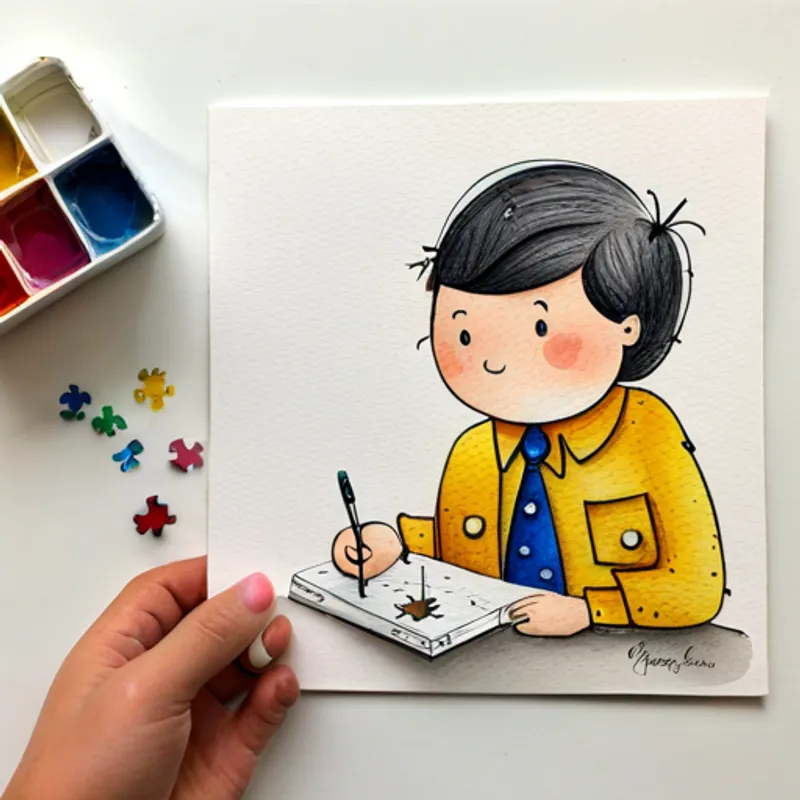 First son sitting at a table with tiny puzzle pieces